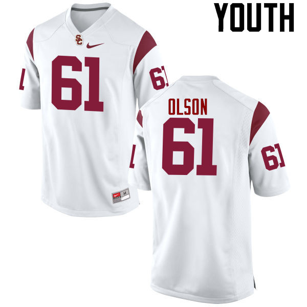 Youth #61 Jake Olson USC Trojans College Football Jerseys-White